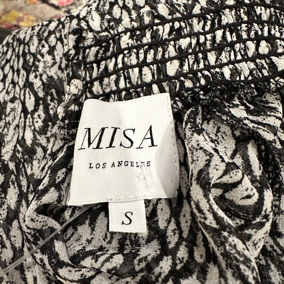 MISA LOS ANGELES Giana Black White Print Long Sleeve Sheer Smock Neck Top S - Picture 9 of 14